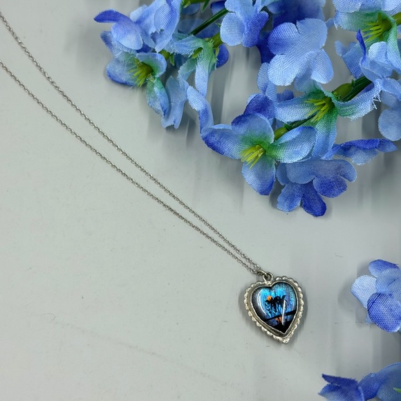 Sterling Silver Morpho Reversible Vintage Heart Pendant Necklace ULTRA UNIQUE - Picture 4 of 9